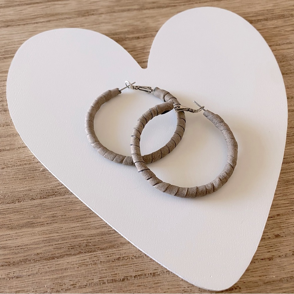 3/$20 item . Maurice’s tan hoop earrings, faux leather material